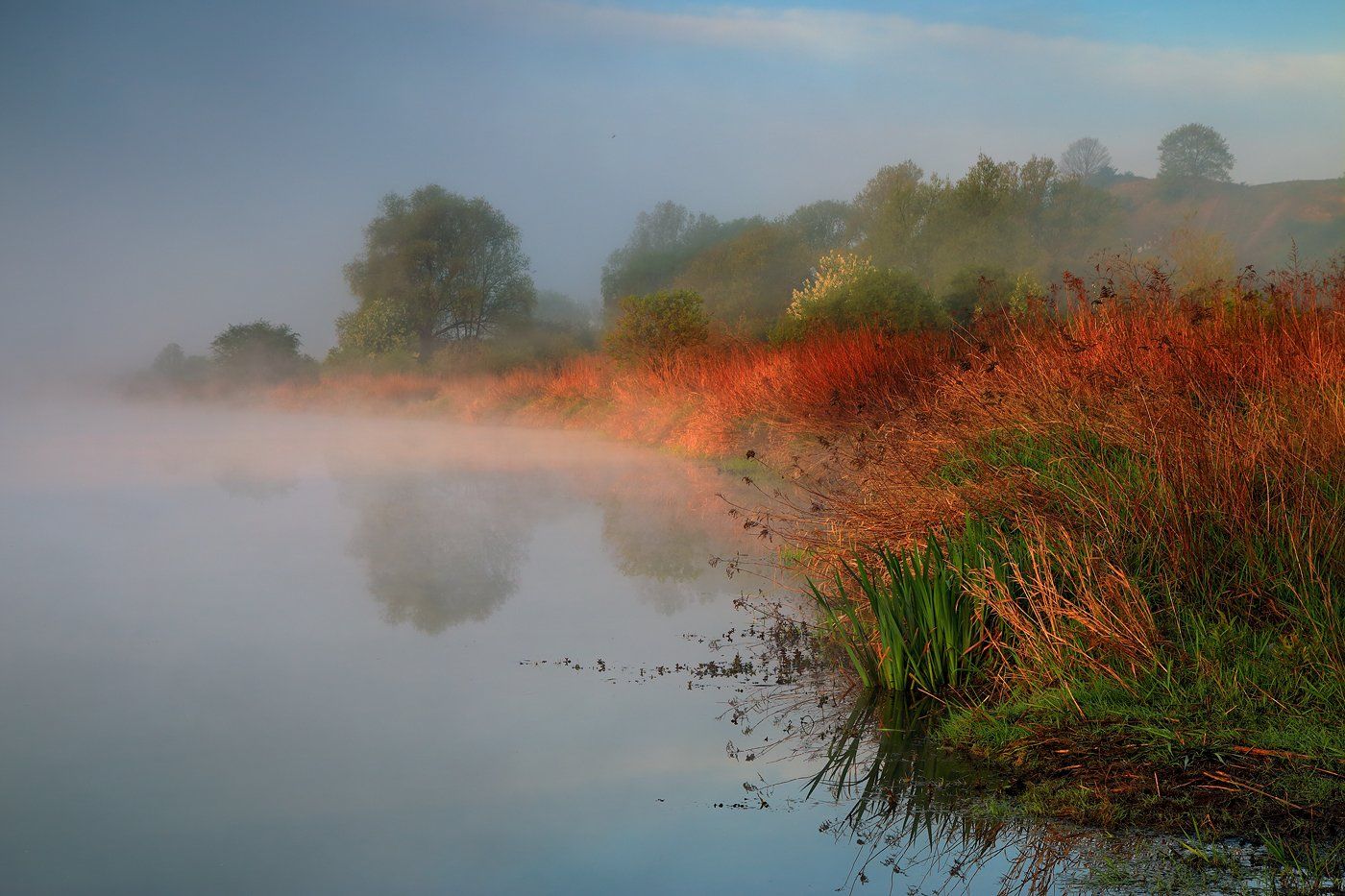 lake, water, fog, sunrise, mood, light, summer, silence, tranquility, Jacek Lisiewicz