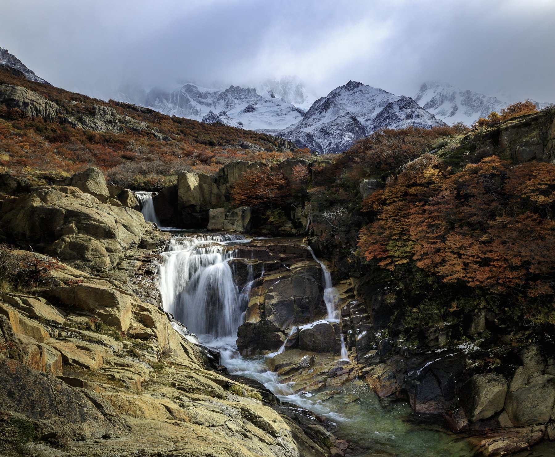 mountains range, Fitzroy, Argentina, Andes, Patagonia, waterfall, Ольга Тарасюк