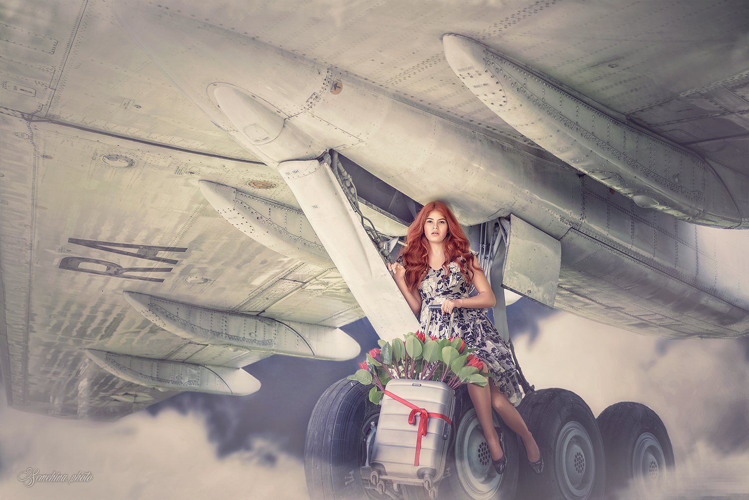 девушка, портрет, самолет, реклама, рыжая, girl, portreit, red hair, airplane, Марина Семёхина