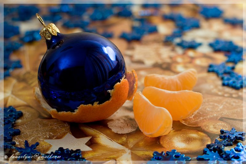 новый год мандарины шарик синий оранжевый, lunarlynx
