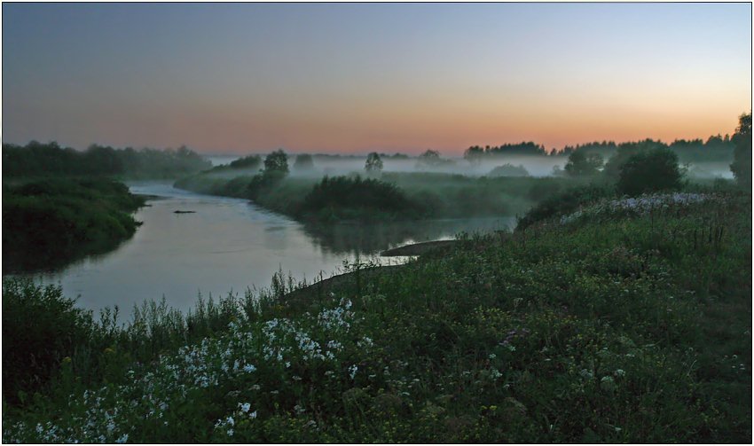 раннее утро, туман, река, Борис Каторгин