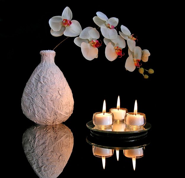 ваза, цветы, свеча, отражение, Ирина