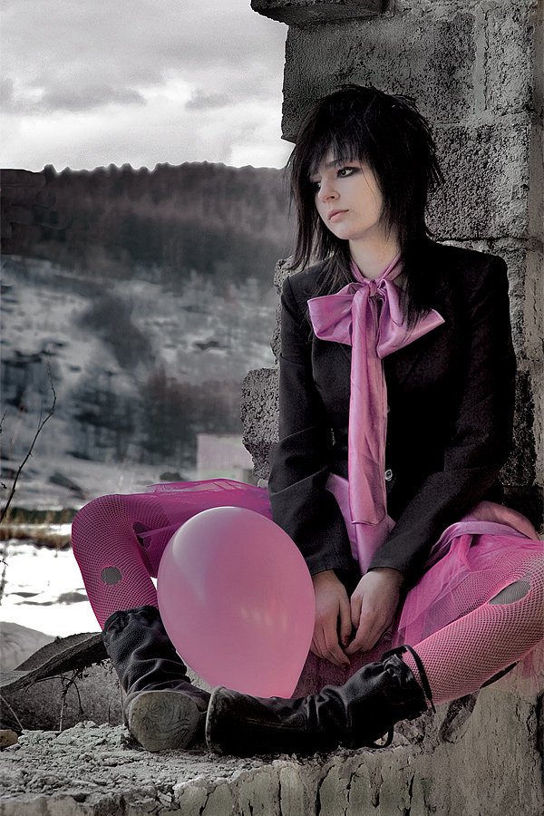 loneliness, pink, grey, balloon, Юлиана Макаренко