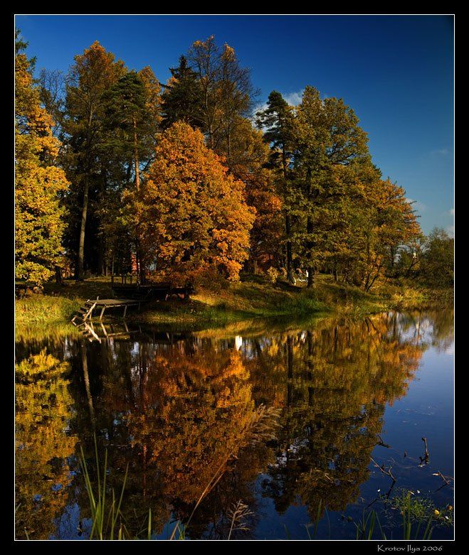 осень, вода, отражение, листва, небо, солнце, облака., Krotov