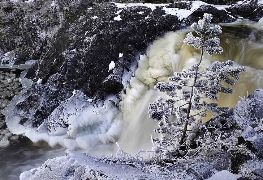 кивач, карелия, водопад, зима, Бома Дзин