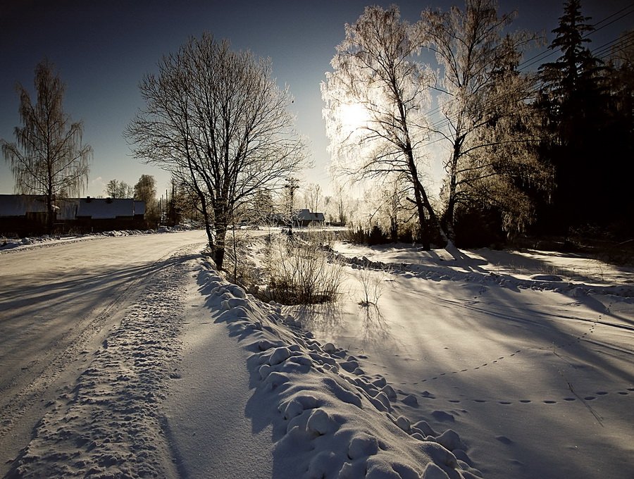 зима, янврь, мороз, слнце, березы, снег, иней, дорога, Ken Wood