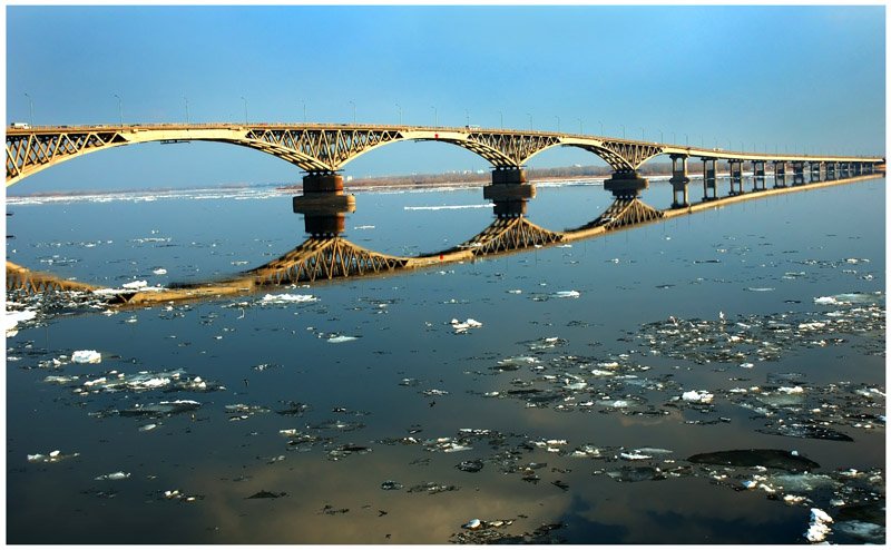 мост,волга,саратов,ледоход,отражение, Sergey Tatarincev