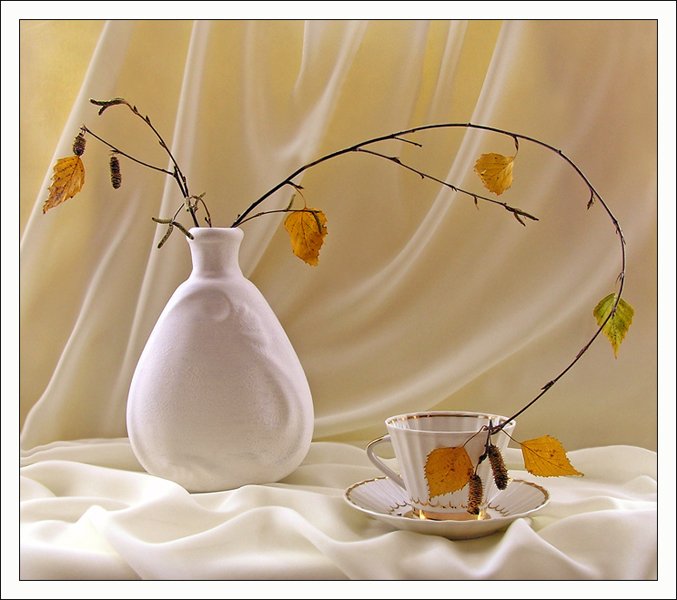 ваза, ветка, листья, чашка, осень, Ирина