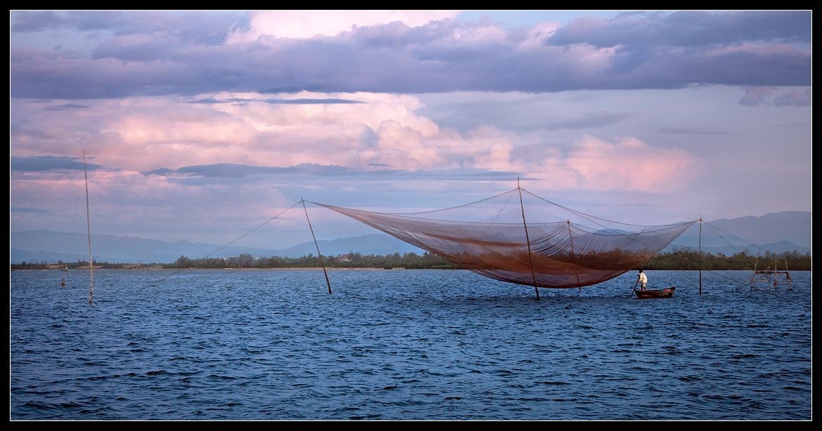 хой ань cua dai river, рыбак, сеть, вьетнам, Виктория Роготнева