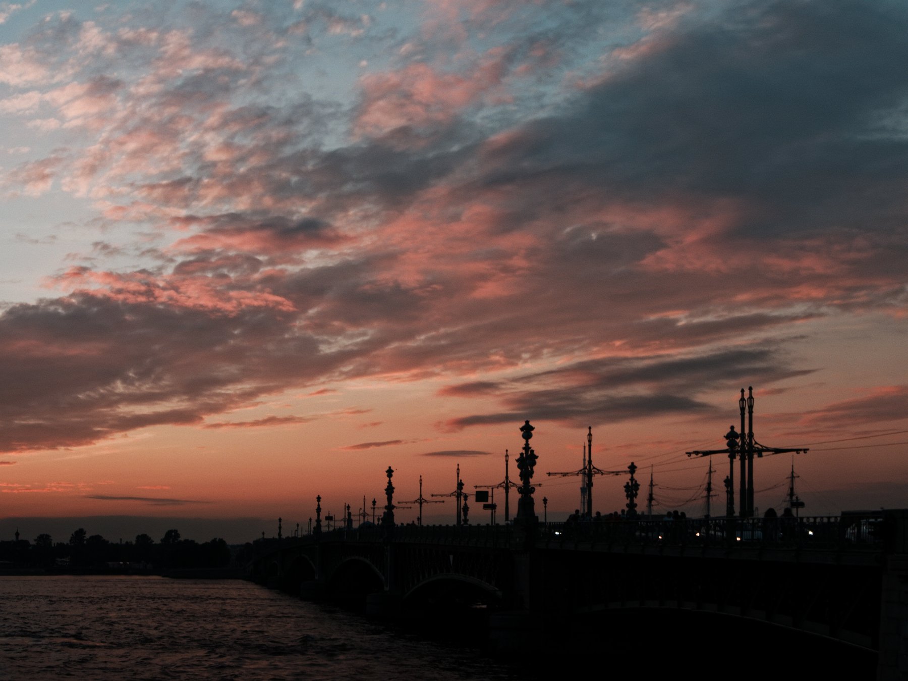 мост, Санкт-Петербург, закат, красота, небо, облака, силуэт, Конев Сергей