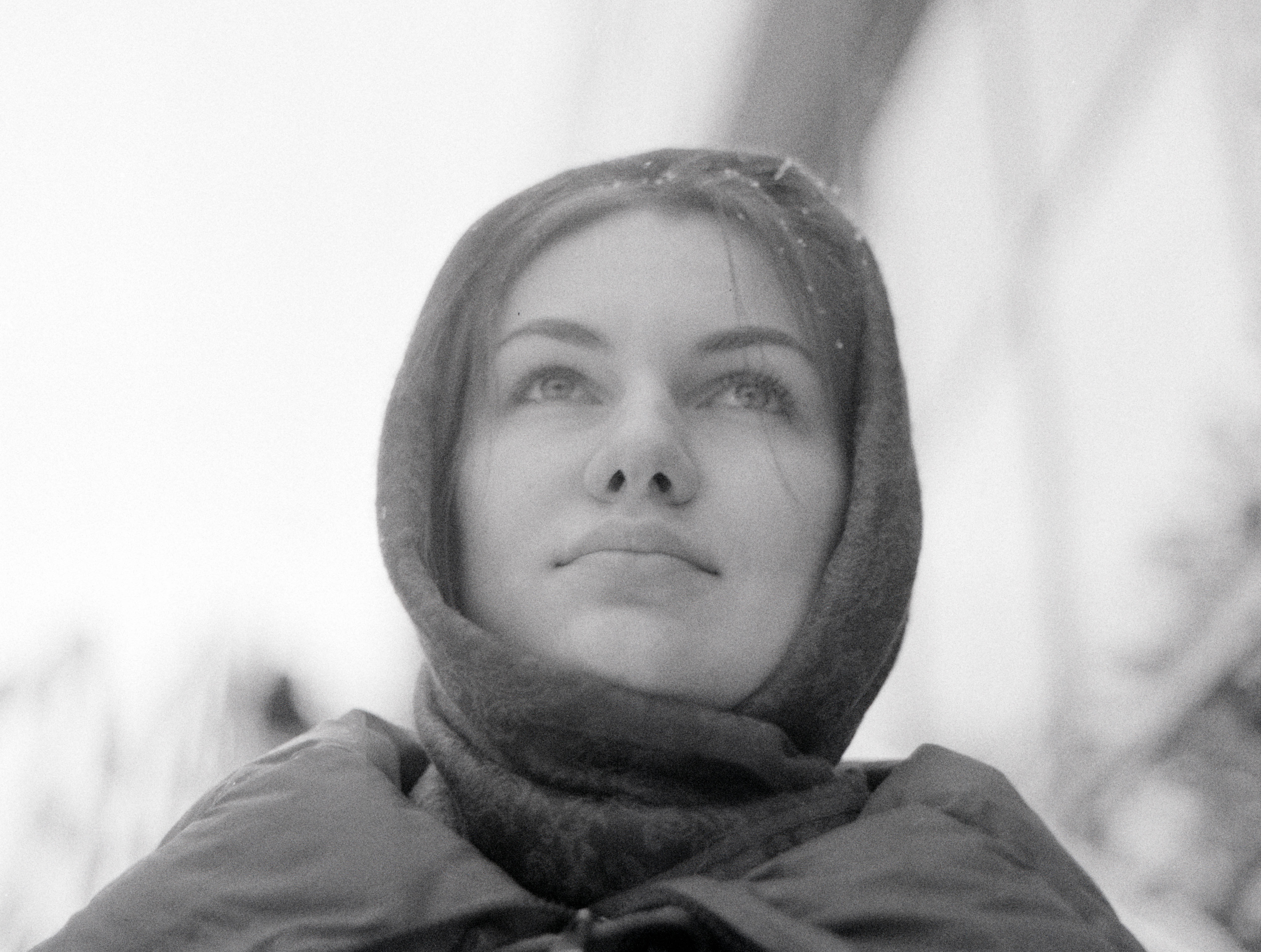 lady, russian, scarf, black, white, film, winter, Evgeny Ivanov