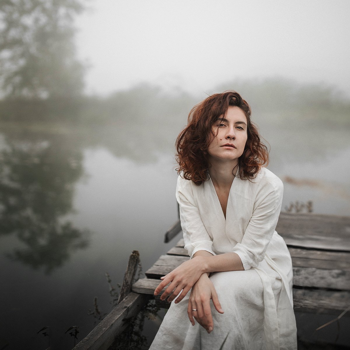 девушка портрет утро туман, Михаил Лежнёв