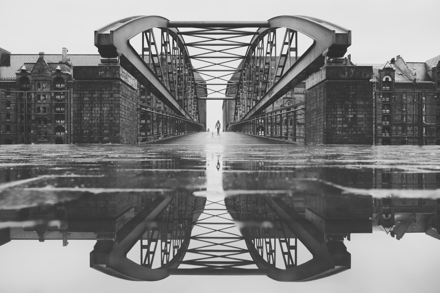 rain, water, bridge, people, reflection, Alexander Schönberg