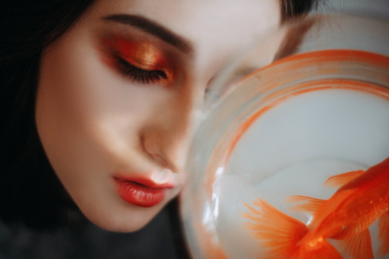 портрет мультиэкспозиция рыба девушка глаза, Marie Dashkova