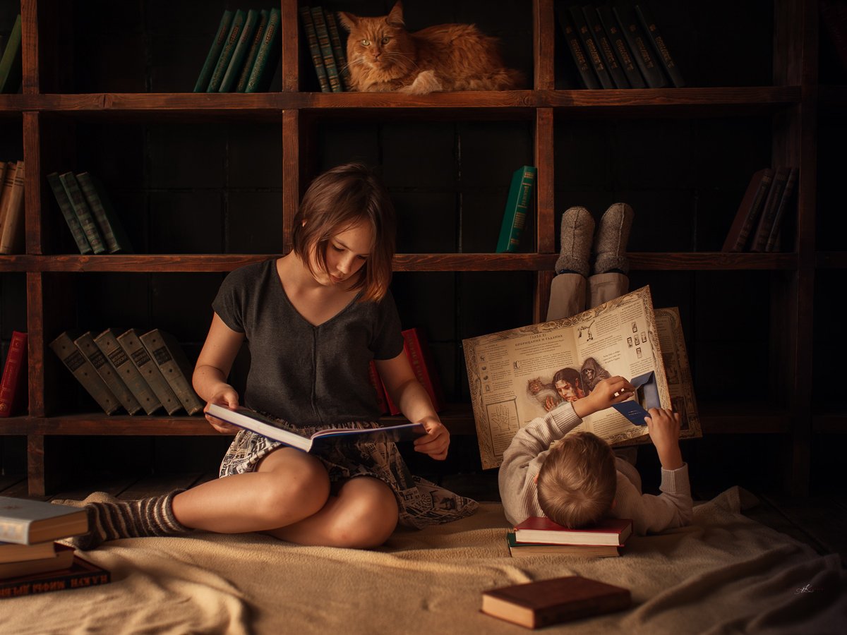 дети, книги, библиотека, кот, ребенок, Анастасия Кушнырь