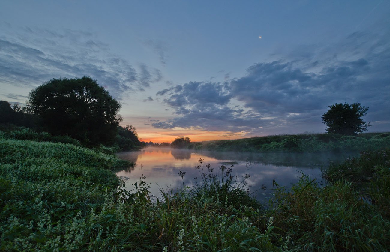 утро рассвет пейзаж река упа якшино, Михаил Агеев