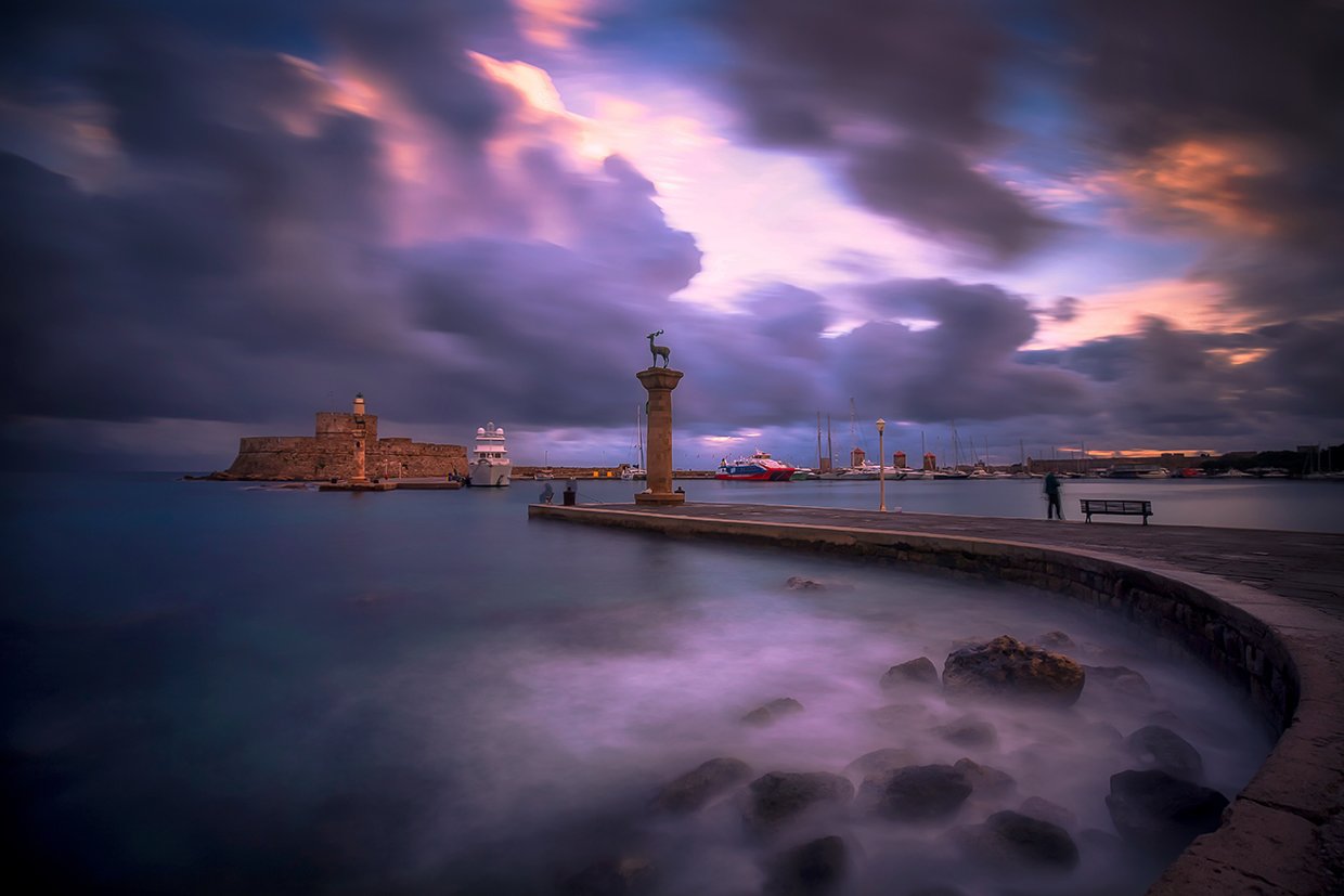 greece, rhodes, island, long exposure, sea, aegean, sunrise, port, winter, water, aegean sea, town, blue, travel, light, architecture, reflection, old, Konstantinos Lagos