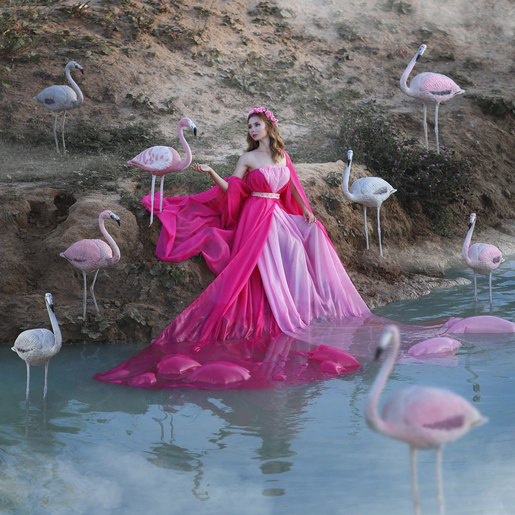 фламинго, розовый фламинго, девушка с фламинго, Ирина Голубятникова