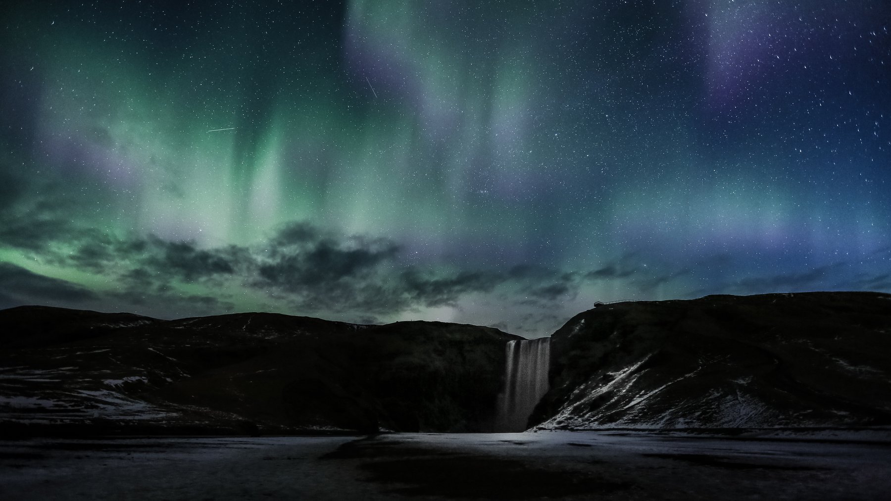 водопад,skogafoss,исландия,пейзаж,северное сияние, Ruslan Stepanov