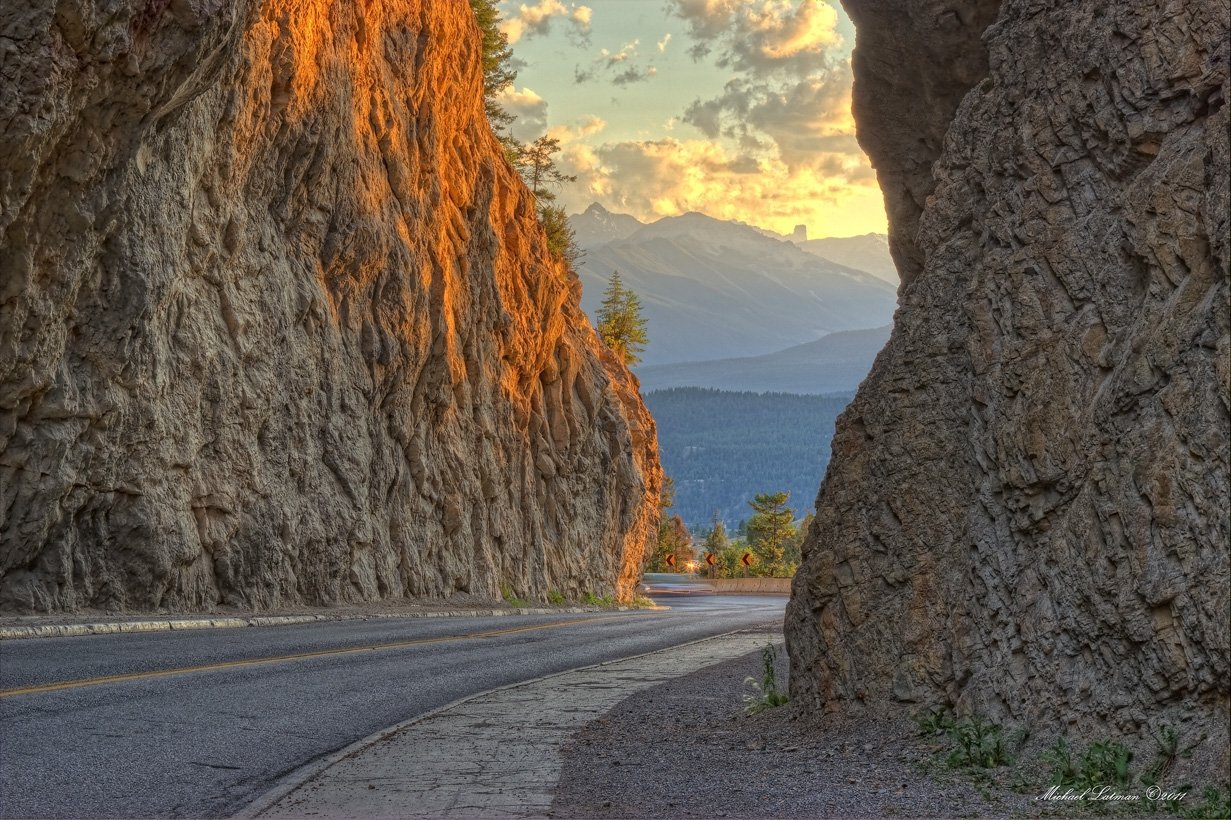mountains, highway, , sunset, valley, Michael Latman