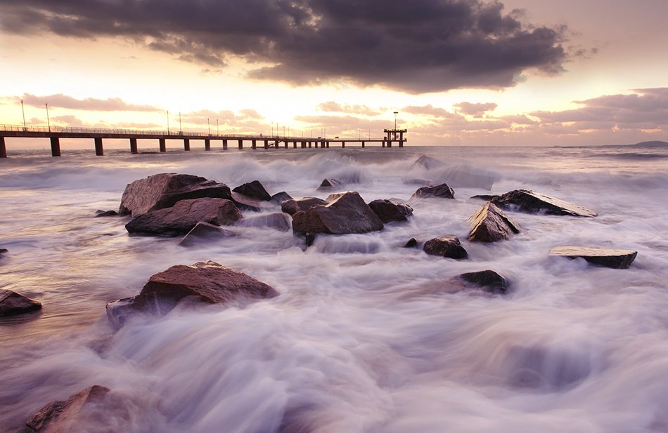 bridge, sea, wave, water, rocks, sand, sun, sky, sunrise, clouds, beach, coast, rocks, Senna Ayd-Photographer