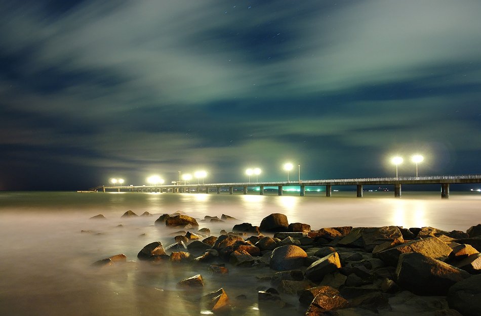 bridge, sea, wave, water, rocks, sand, sun, sky, sunrise, clouds, beach, coast, stars, Senna Ayd-Photographer