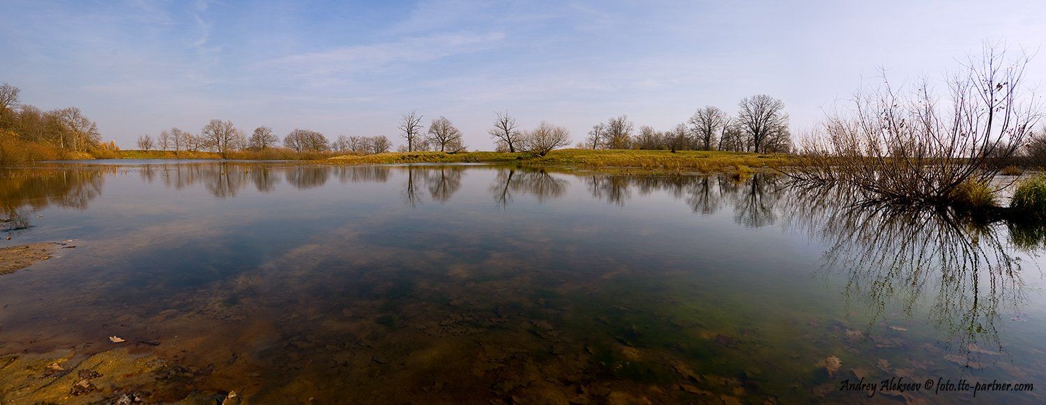 осень, озеро, деревья облака, отражения, Андрей Алексеев