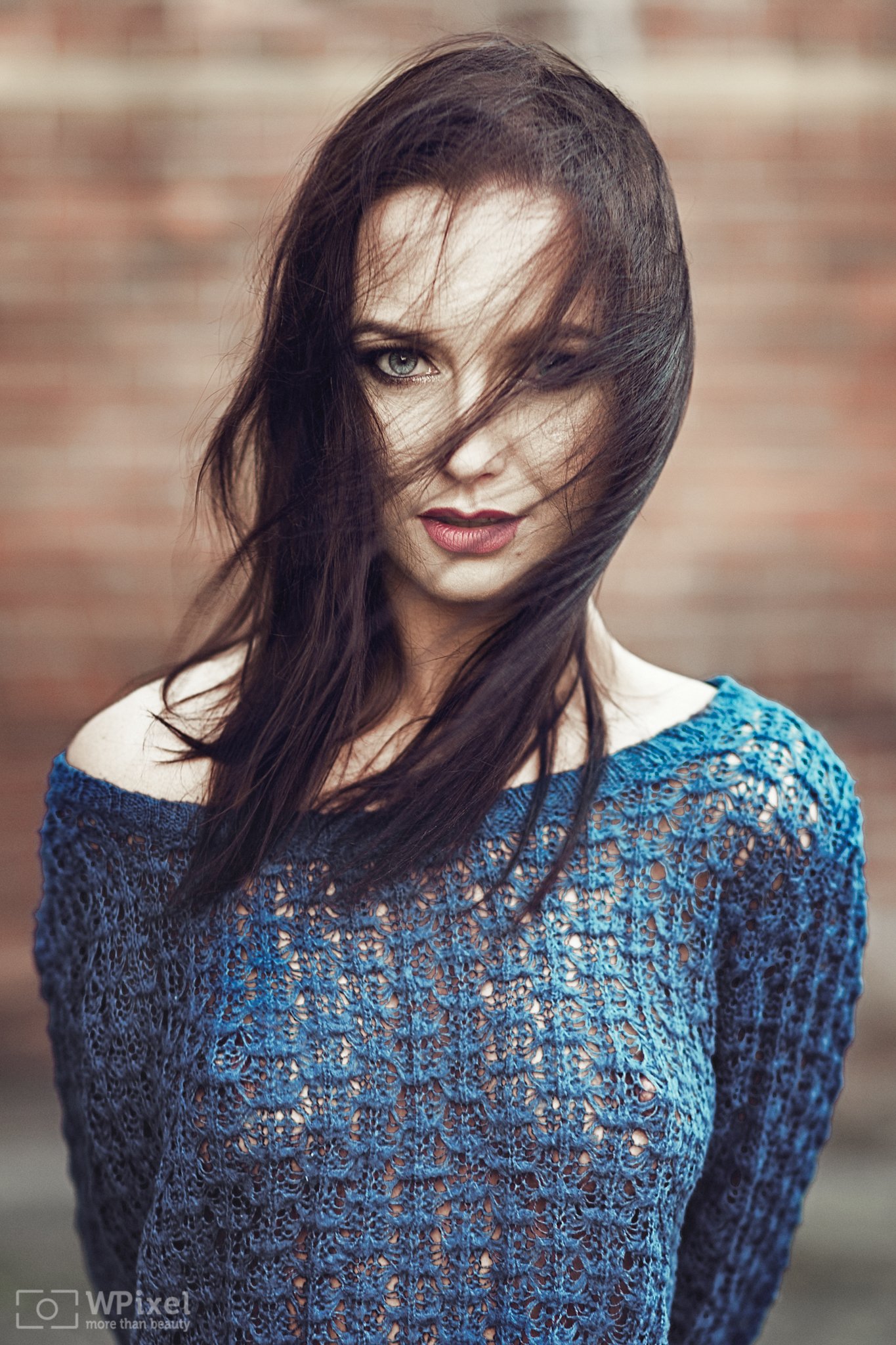 portrait women brunette wind eyes sexy, Wojtek Polaczkiewicz