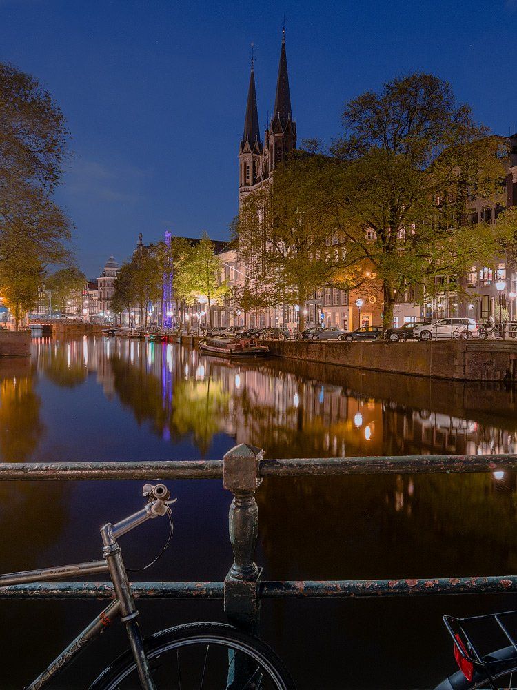 амстердам, амстел, вечер, канал, amsterdam, niderland, река, велосипед, мост, Виктор Климкин