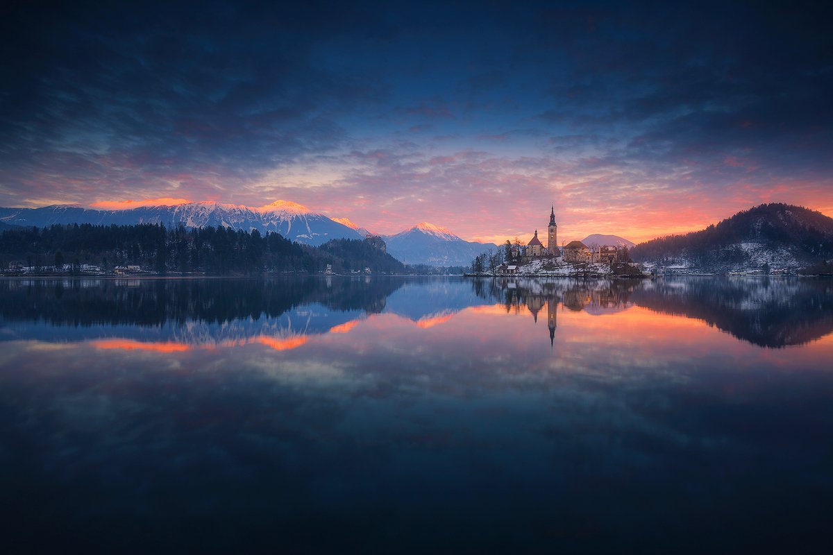 bled slovenia landscape waterscape reflection sunset clouds , Roberto Pavic