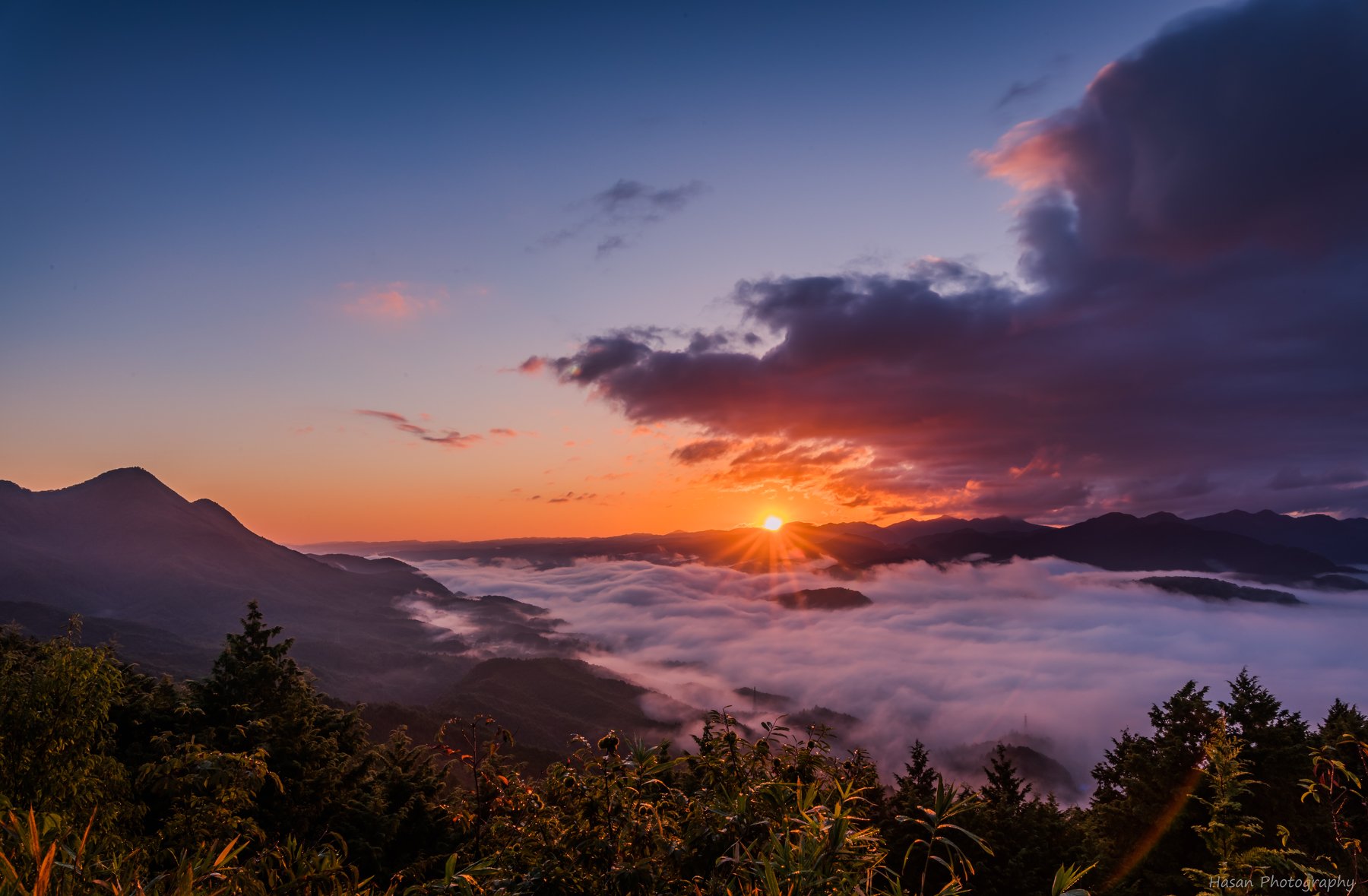 landscape nature sunrise low-clouds mountain sun clouds nara japan, Hasan Jakaria
