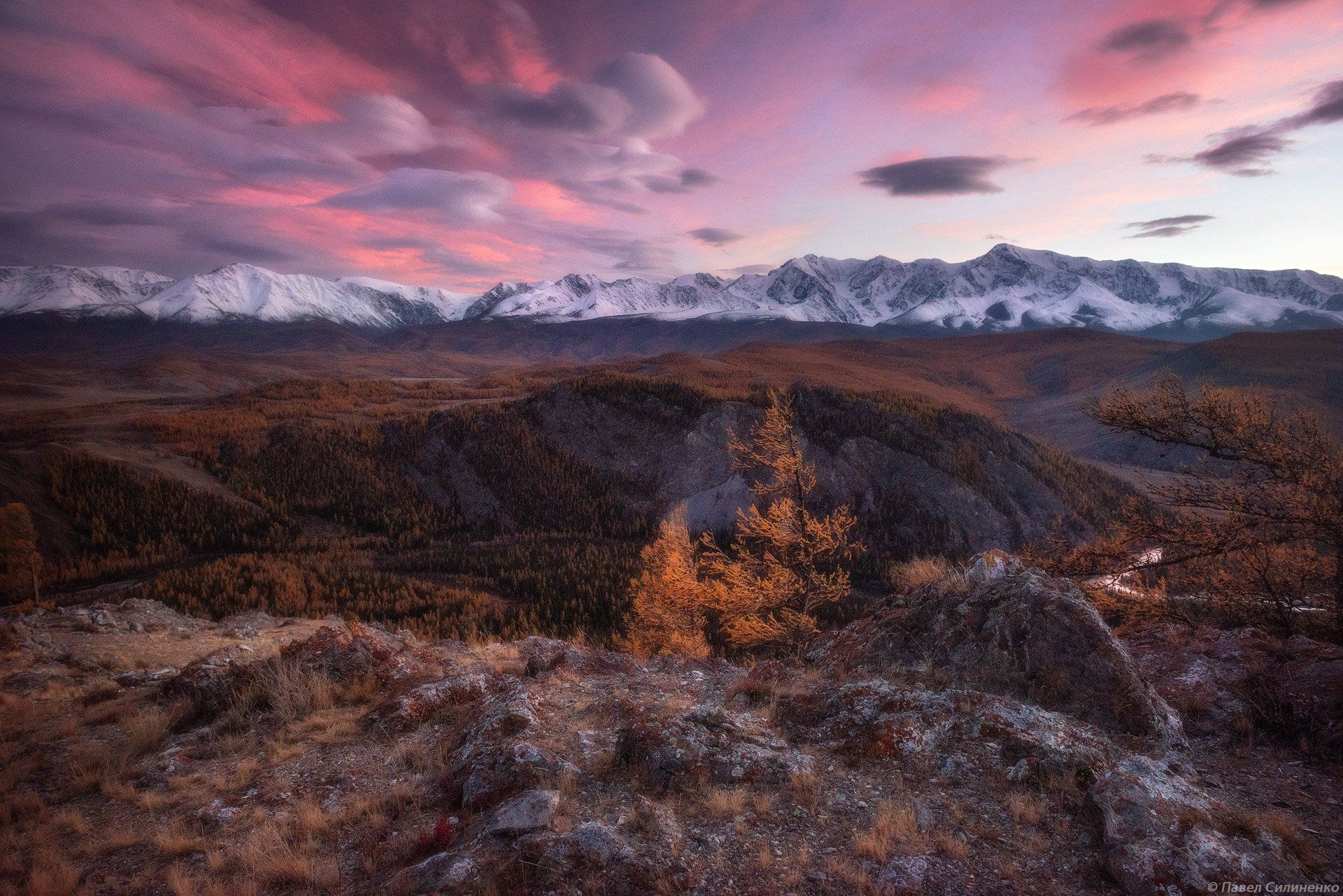 пейзаж, осень, горы, облака, закат, желтый, алтай, Павел Силиненко