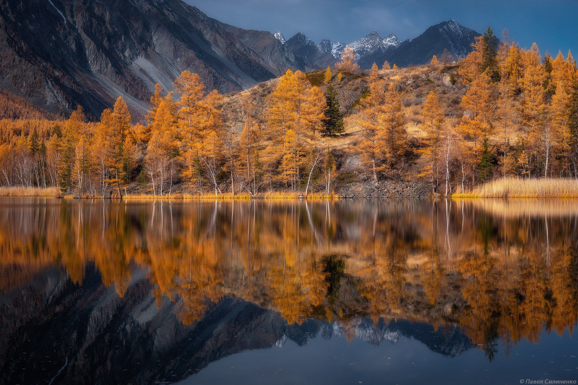 пейзаж, осень, алтай, озеро, отражение, горы, зеркало, желтый, Павел Силиненко
