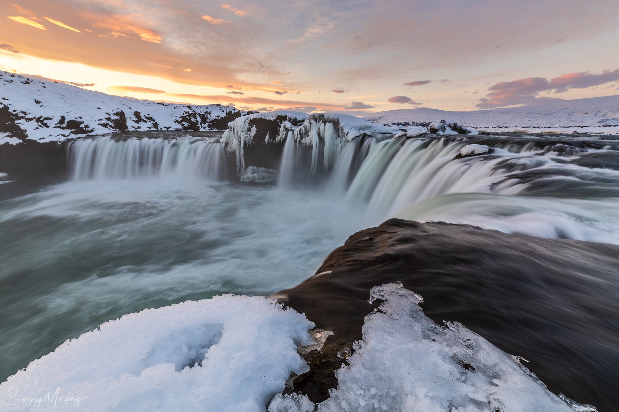 sunset godafoss iceland waterfall, Sergey Merphy