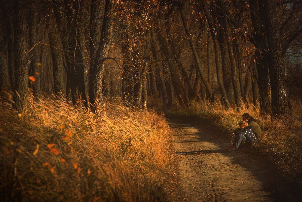 аллея, осень, свет, солнечный, желтый, люди, двое, разговор, прогулка, отдых, деревья, вечер, Игорь Токарев