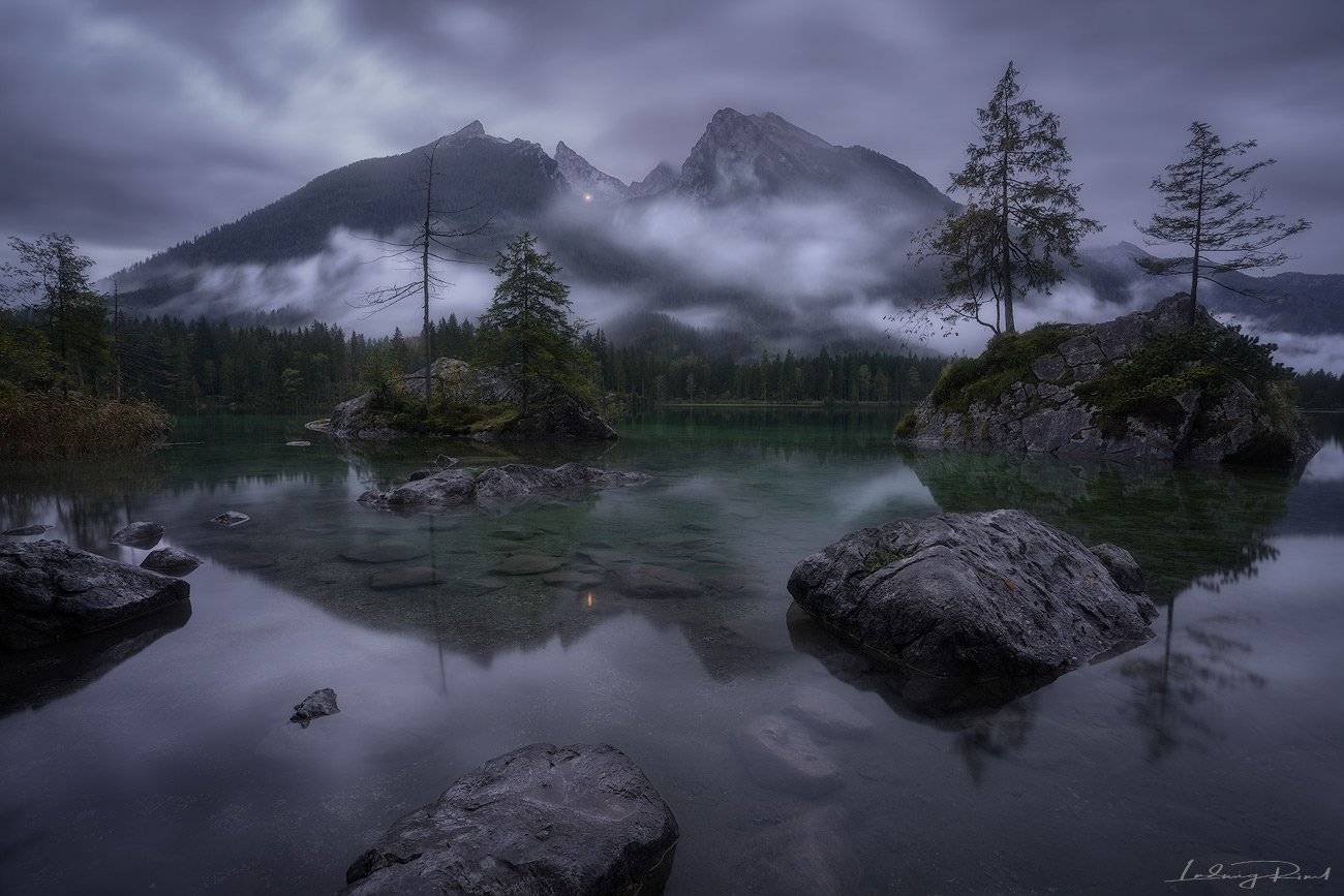 bavaria, beach, berchtesgaden, blue, calmness, clouds, duck, europe, fog, foggy, forest, germany, green, harmony, hintersee, lake, lights, mist, misty, morning, mountains, nature, outdoors, rainy, ramsau, reflections, rock, seaside, serenity, shore, still, Ludwig Riml