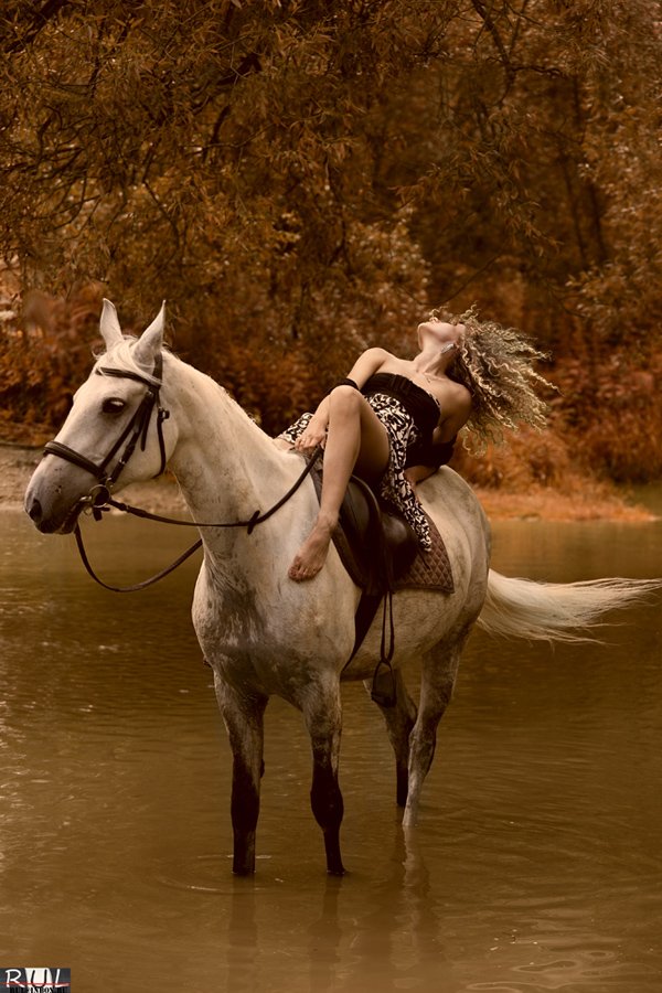 лошадь, девушка, модель, природа, деревья, река, вода, Широченко Юрий