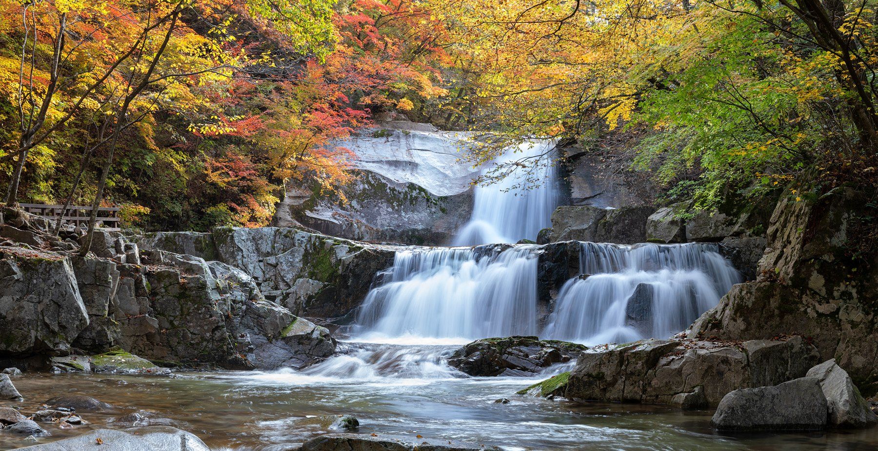 waterfalls, Autumn, fall, forest, colors, Jaeyoun Ryu