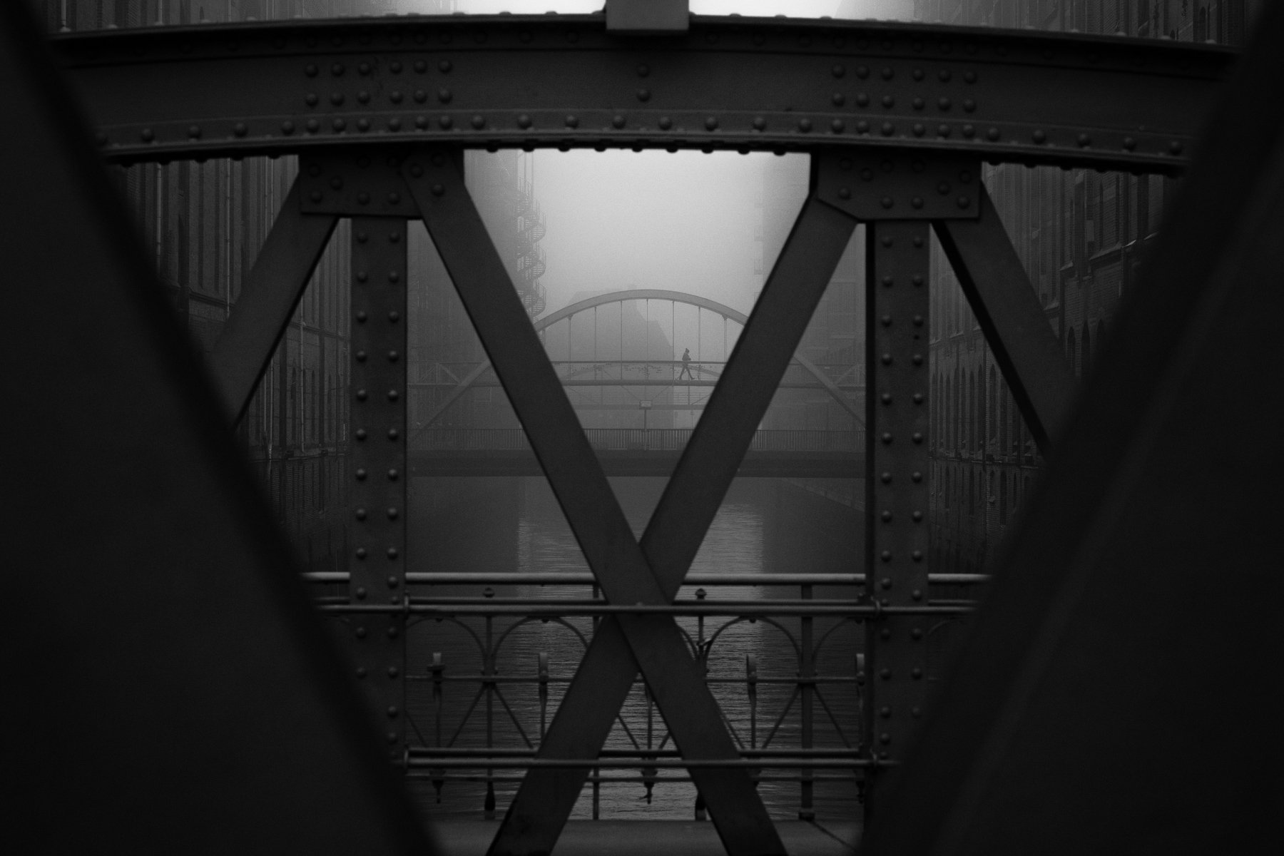bridge, water, person, urban, street, fog, haze, mist, Alexander Schönberg