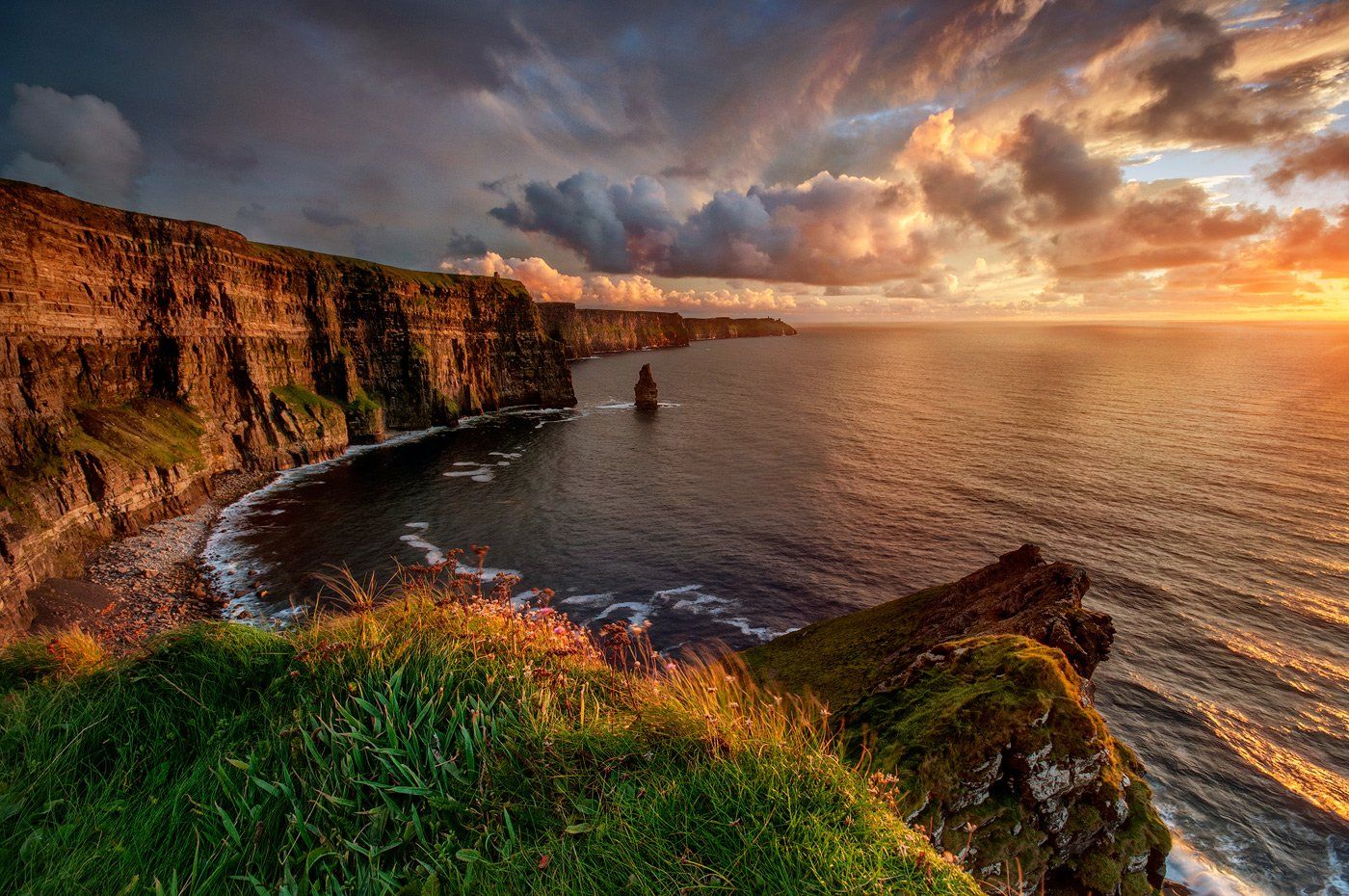 Cliffs, Mofer, Ireland, sky, sunset, atlantic, sea, green, red, seascape, landscape, europe, edge, world, Grzegorz Kaczmarek