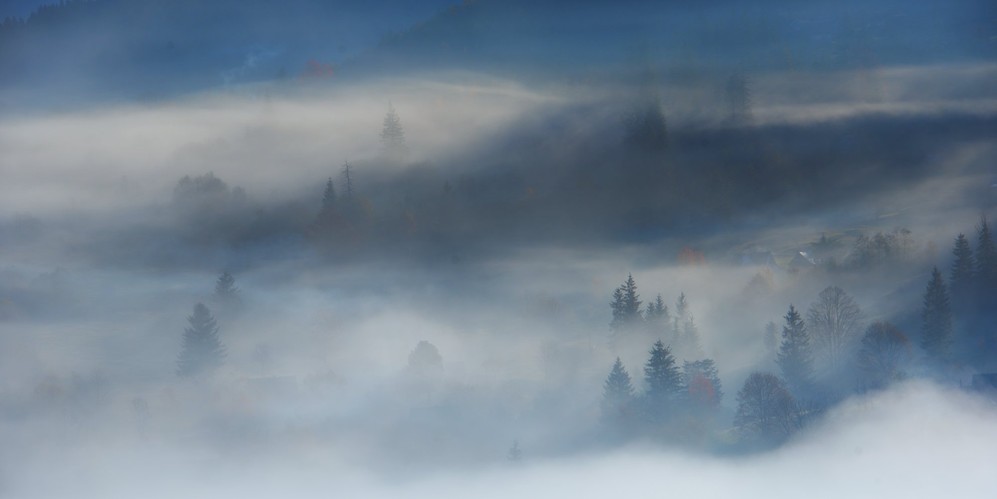 горы, осень, домики, туман, Вьюшкин Игорь