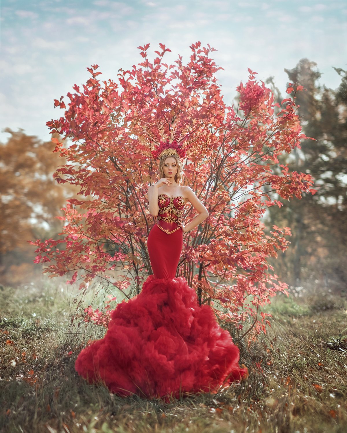 жанровый портрет красное платье какошник ведьма богиня жар-птица, Софья Ознобихина