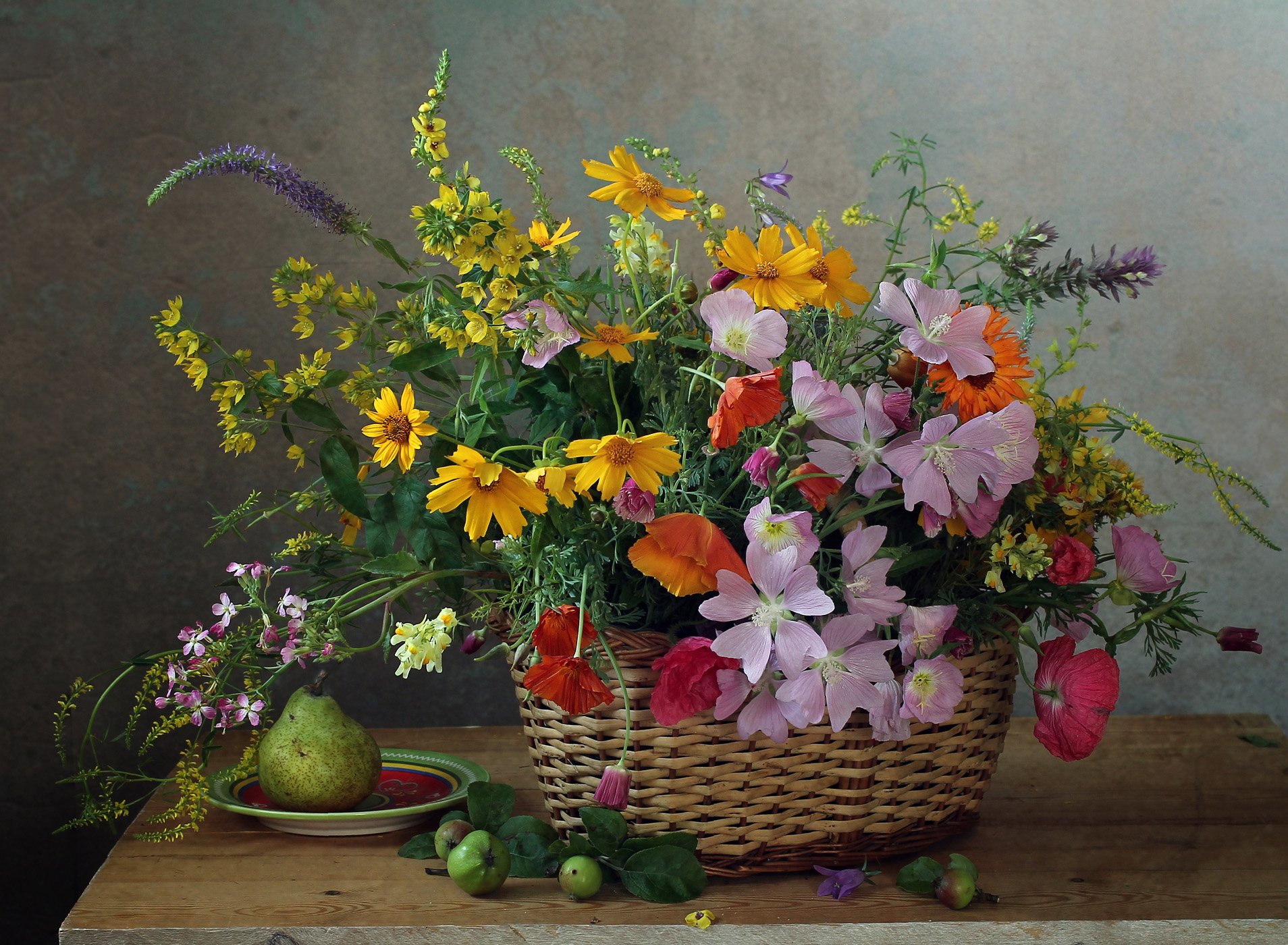 букет цветов в корзине, лето, натюрморт, марина филатова, Марина Филатова