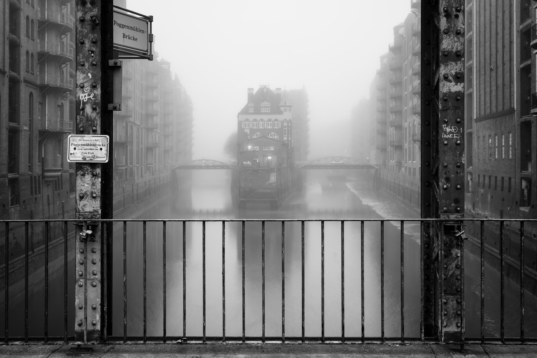water, haze, fog, mist. fleet, hamburg, bridge, house, Alexander Schönberg