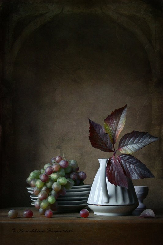 натюрморт, осень, виноград, осенний лист, Курочкина Диана