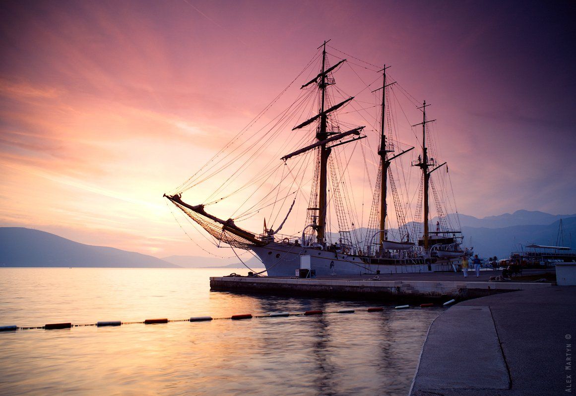porto, montenegro, море, яхта, парусник, закат, Alexander Martynov