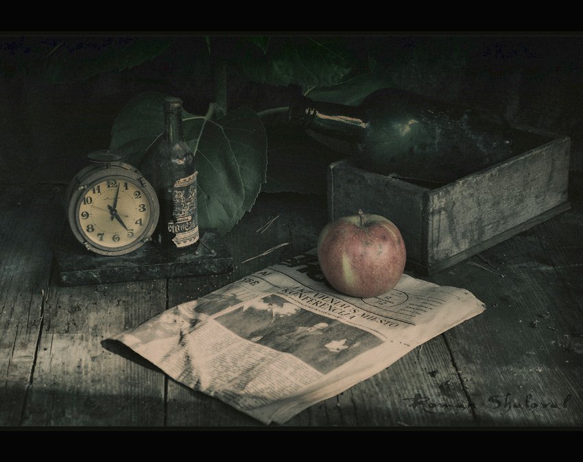 натюрморт, яблоко, часы, Роман