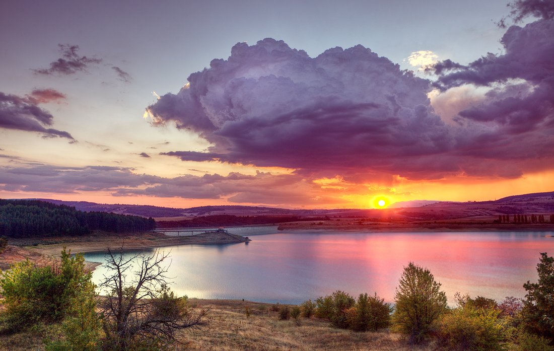 sunset, sun, water, lake, Иван Любенов
