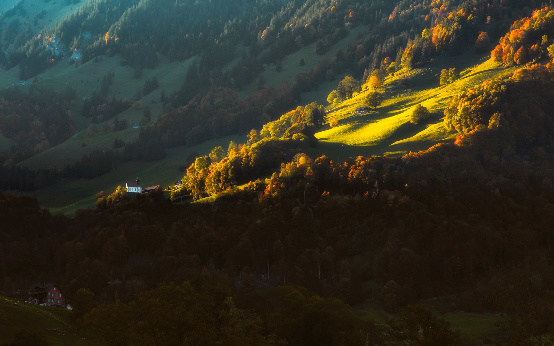 landscape,church,Церкав,sunlight,свет,пейзаж,swiss,autumn, Olegs Bucis