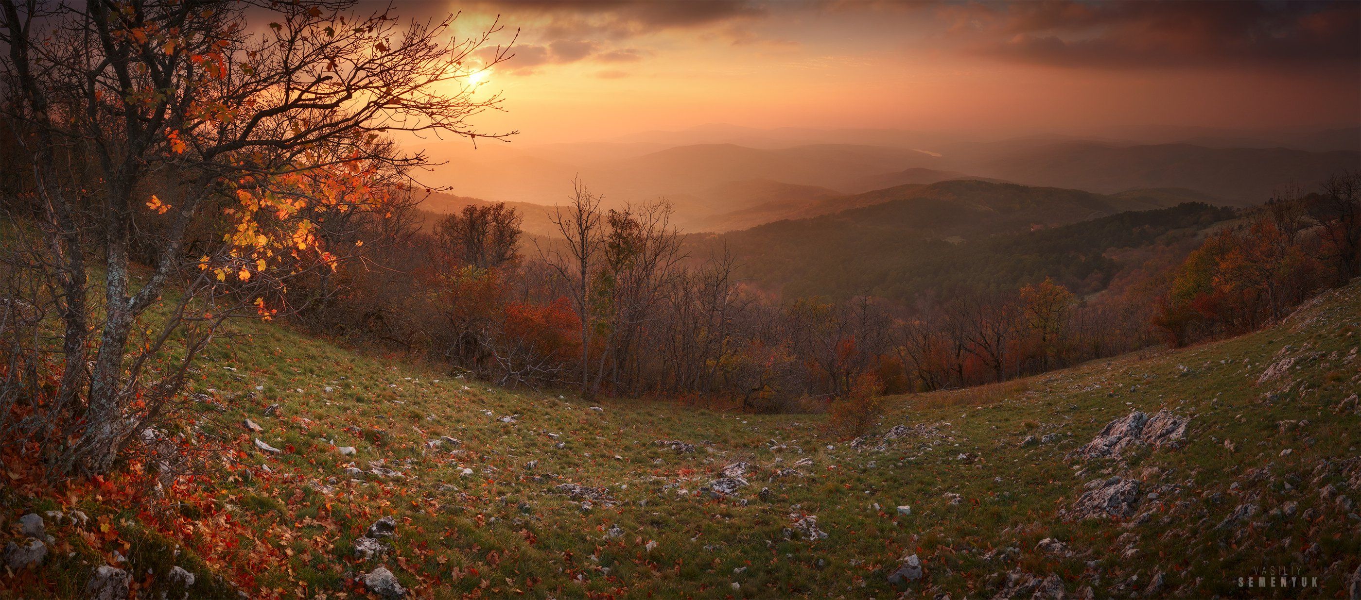 крым, крымские горы, горы, басман, заповедник, закат, осень, панорама, landscape, mountain, crimea, panoramic, dusk, sunset, warm light., Семенюк Василий